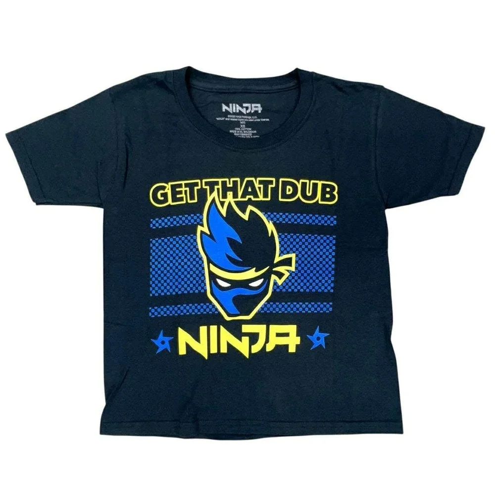 Ninja Get That Dub Youth XS‎ T-Shirt Black Video Gamer Graphic Tee NEW